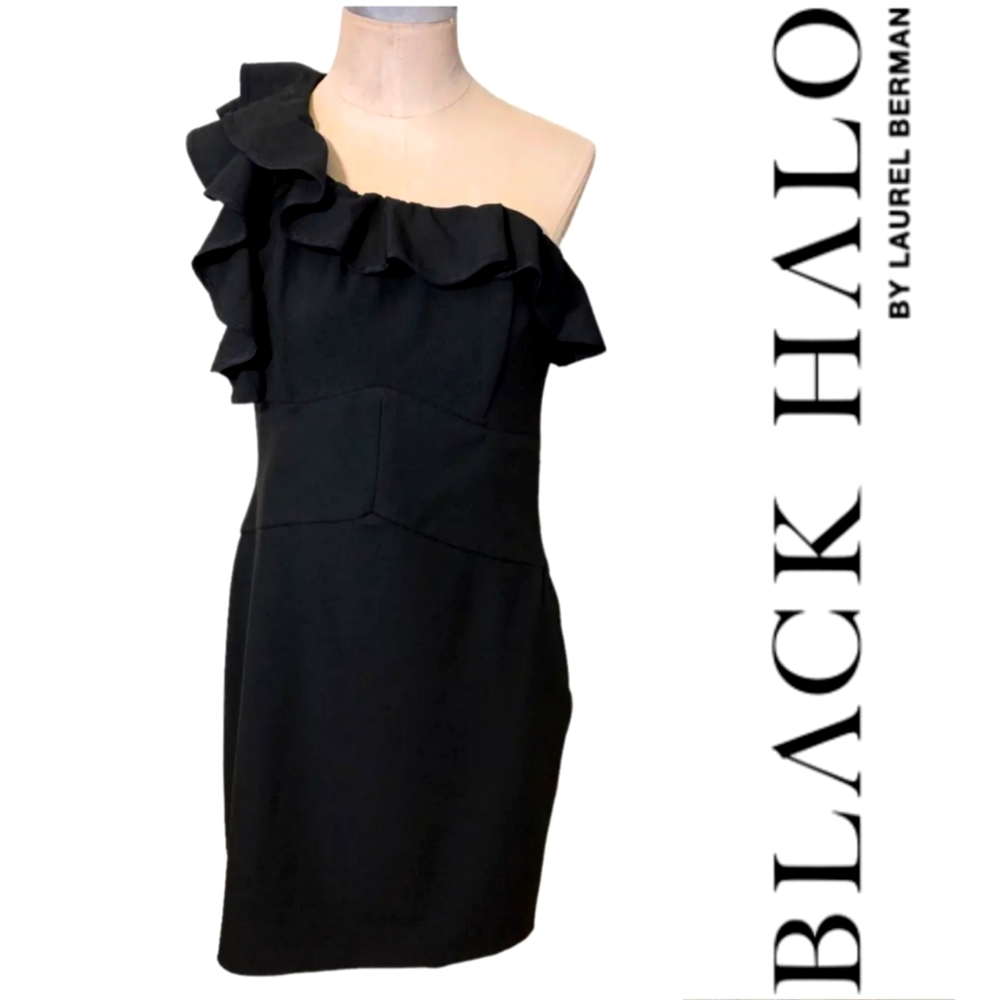 BLACK HALO One Shoulder Ruffle Sheath Dress